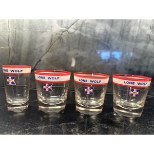 Lone Wolf Vintage Bar Glasses Western Liquors Promotional RARE Rocks Mid Century
